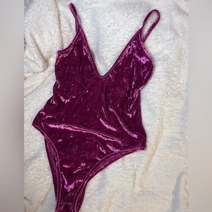 Pink velvet bodysuit